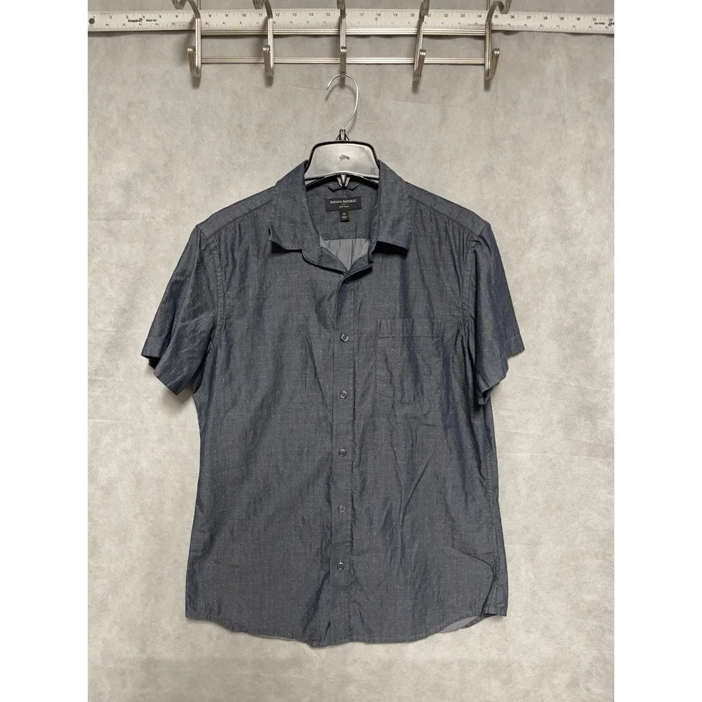 Banana‎ Republic Shirt Men M Geometric Chambray Denim Soft Wash Flecked Casual